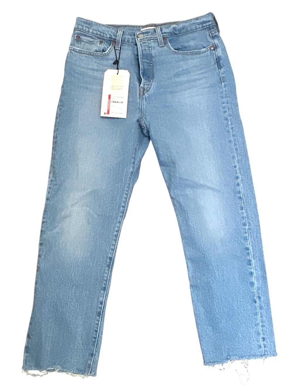 Levi's Wedgie Straight Jeans Light Wash Distressed Raw Hem High Rise Women's 29
